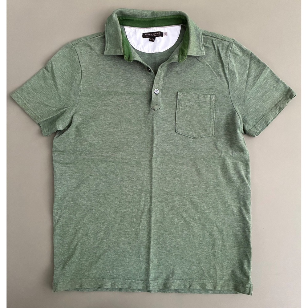 Banana Republic Mens Performance Pique Polo Shirt Green Medium Short Sleeve